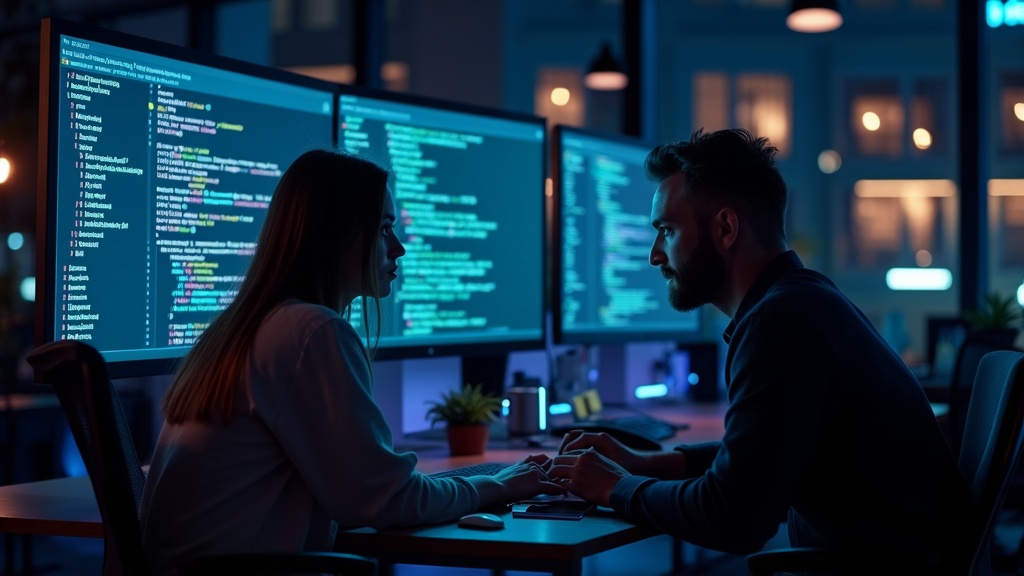 Developers reviewing a release together